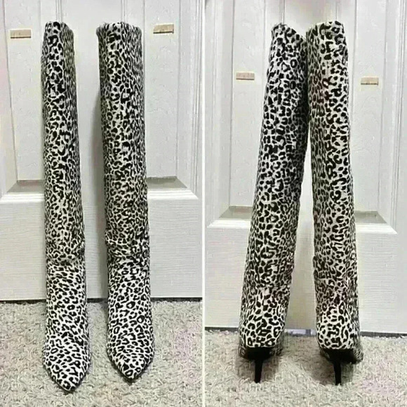 NEW in BOX  Marc Fisher Ginnie Cheetah Calf Hair tall Boots Sz 6.5 - Picture 1 of 8